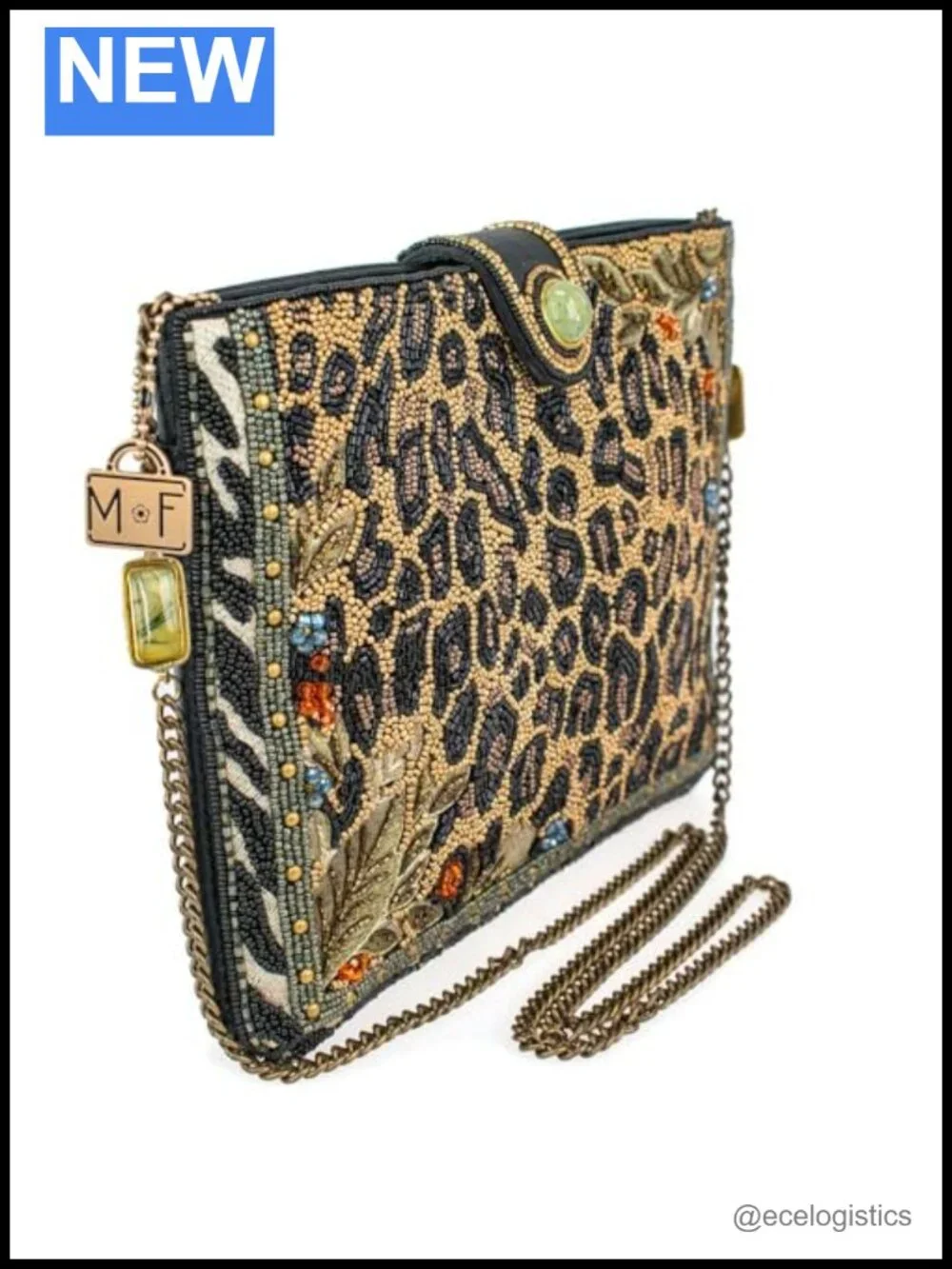 Beaded Crossbody Bag with Gemstone Chain Strap
